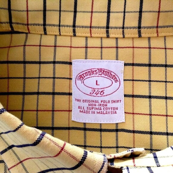 Brooks Brothers Shirt Men's Large Yellow Blue Red Check Cotton Button Front LS - Picture 4 of 4